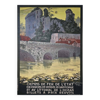 Affiche de Géo Dorival de 1912 Château de Clisson - Excursions en Vendée, en Saintonge
