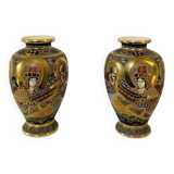 Baluster vases in polychrome earthenware, mid-20th century