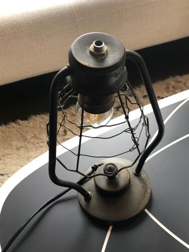 Antique metal lamp with mesh lampshade
