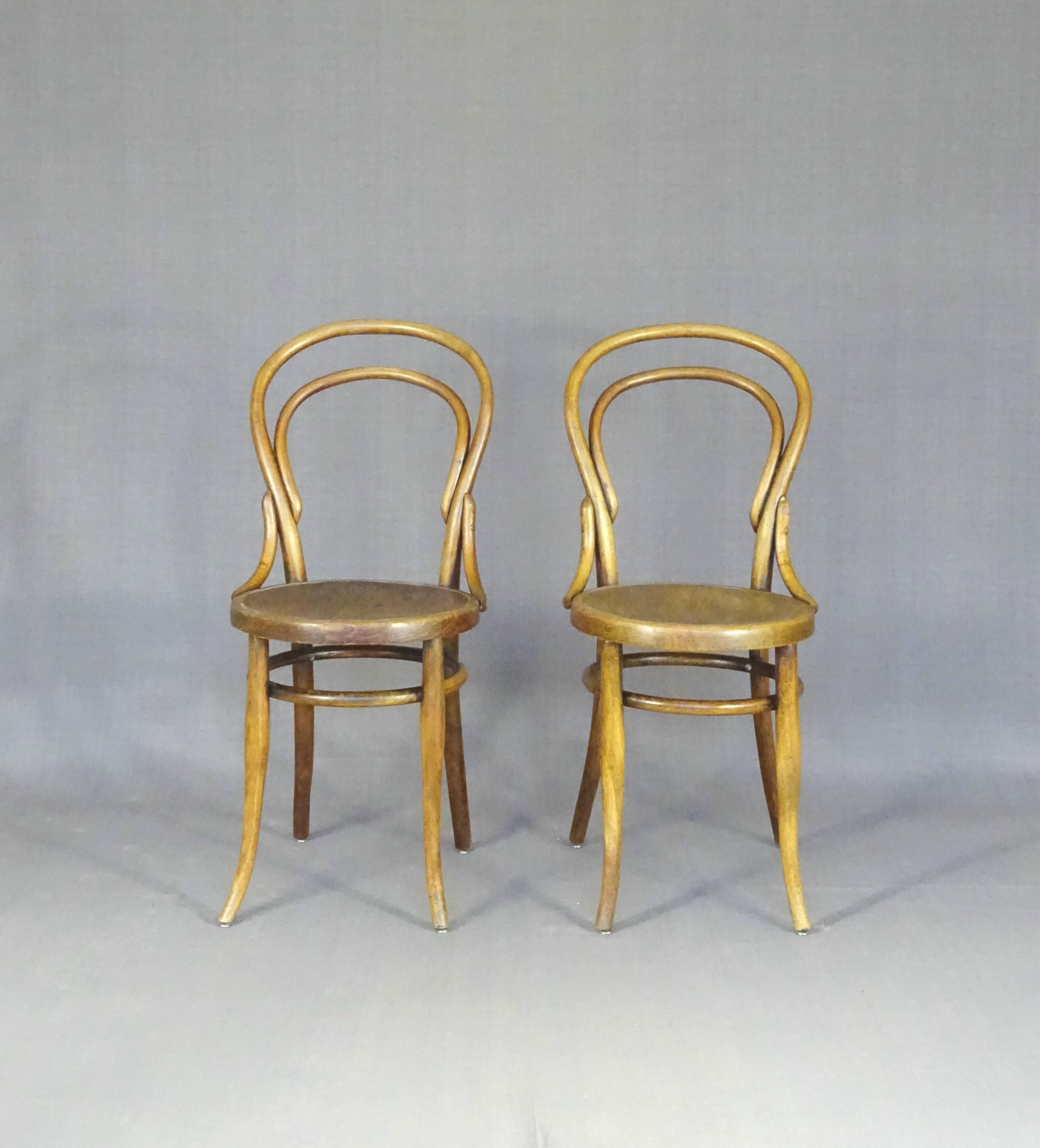 2 Bistro chairs with wooden seats, circa 1890 by Joseph Hofmann, Austria