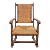 Modern Dutch Brutalist Armchair in Rush and Oak, 1950s