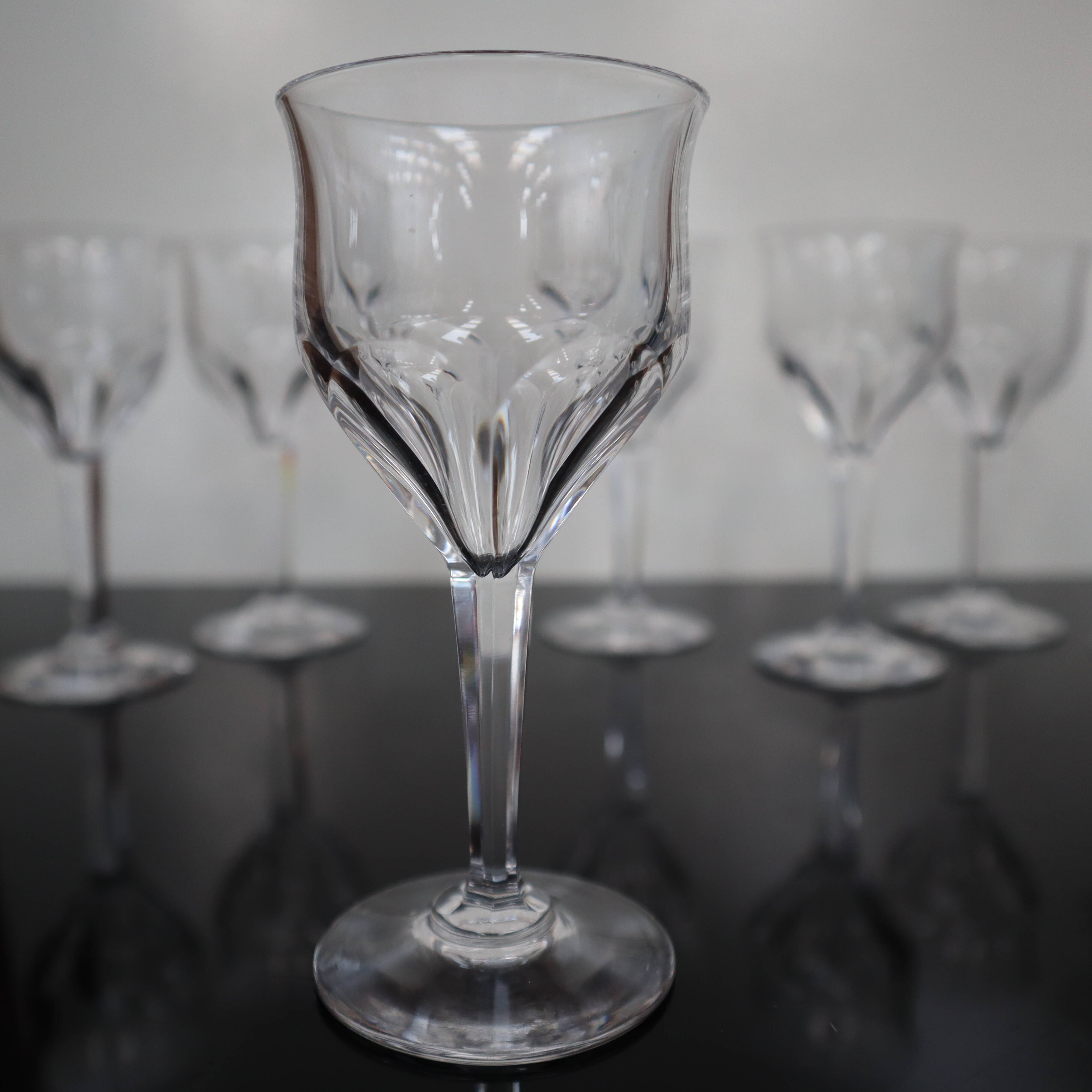 Set of 7 Val Saint Lambert crystal port glasses Nestor model