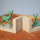Marble and green patina metal bookends, vintage style bookends, animals, paperweight