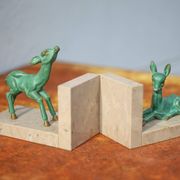Marble and green patina metal bookends, vintage style bookends, animals, paperweight