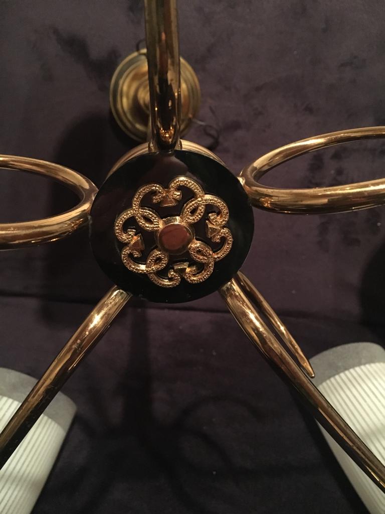 Brass and opaline chandelier