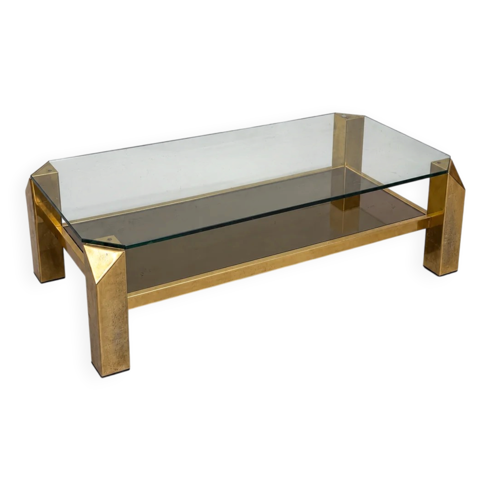Belgochrom coffee table with 23K gold plating and faceted legs, 1970s.