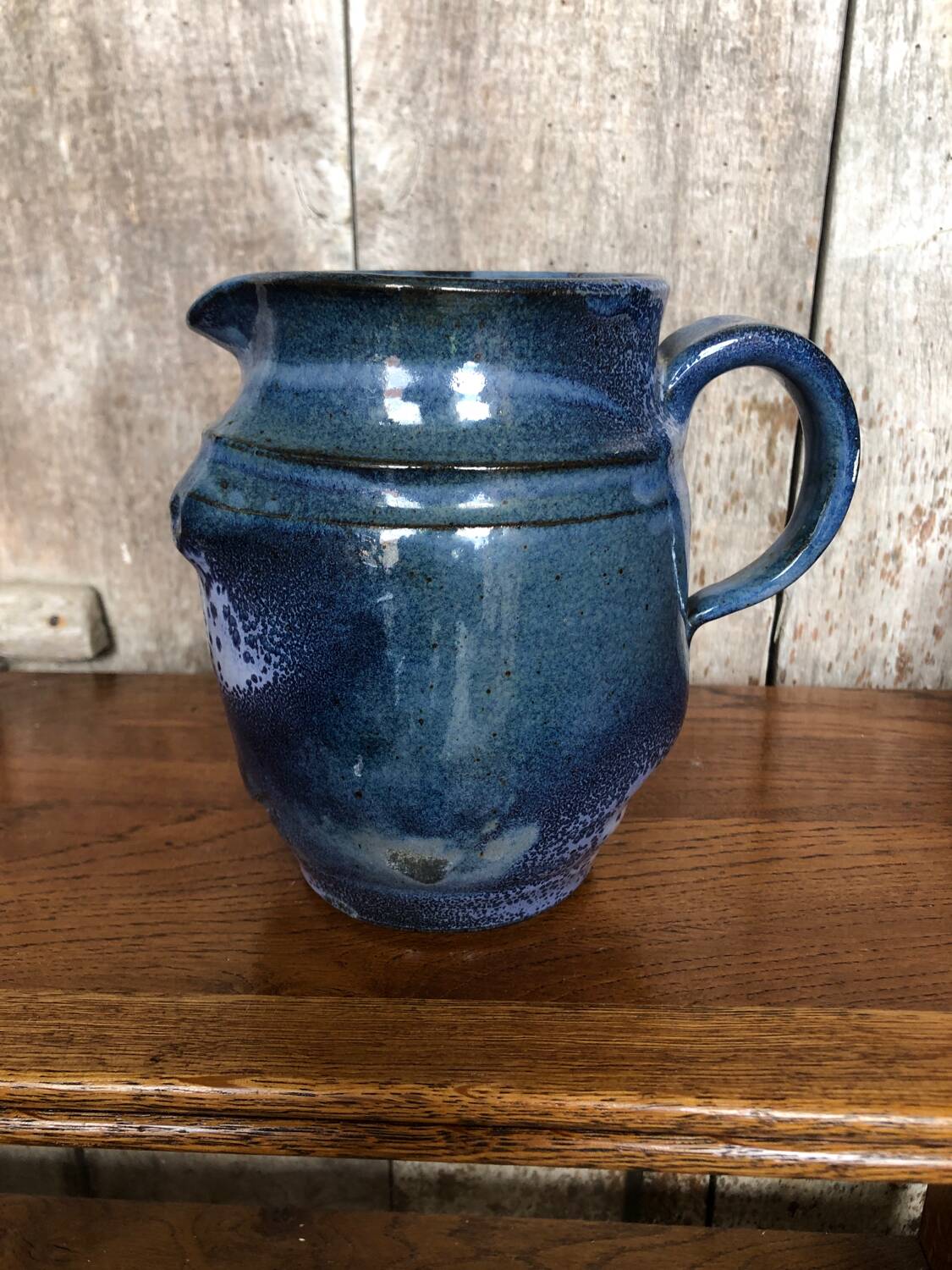 Old LAMOURA Pitcher La Combe De Bac Vintage Blue Enameled Stoneware #A764