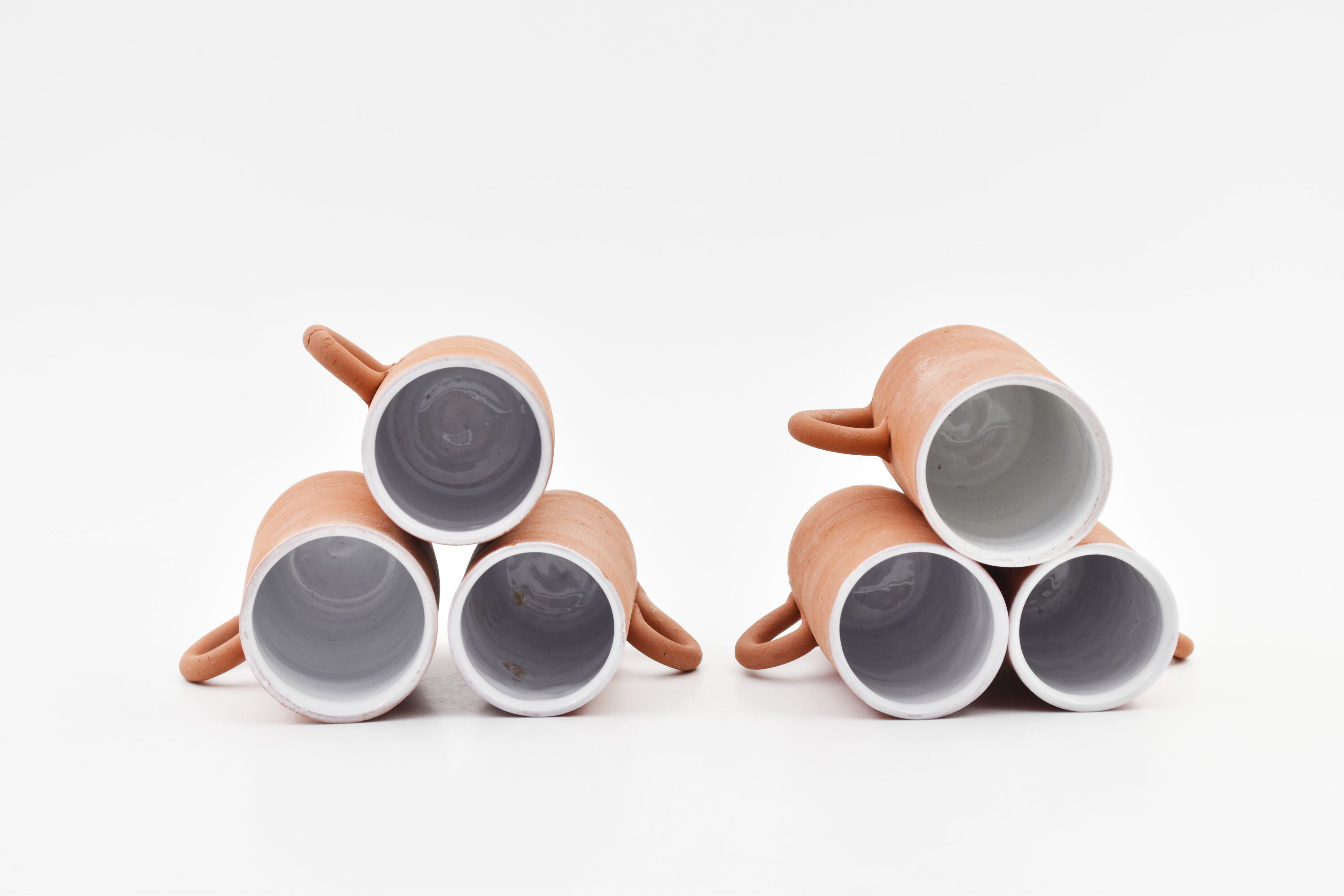 Series of six terracotta cups