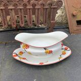 Serving dish and gravy boat in limoges porcelain, stamped b & cie limoges france
