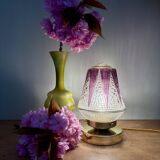 Vintage art deco globe table lamp in clear and purple glass