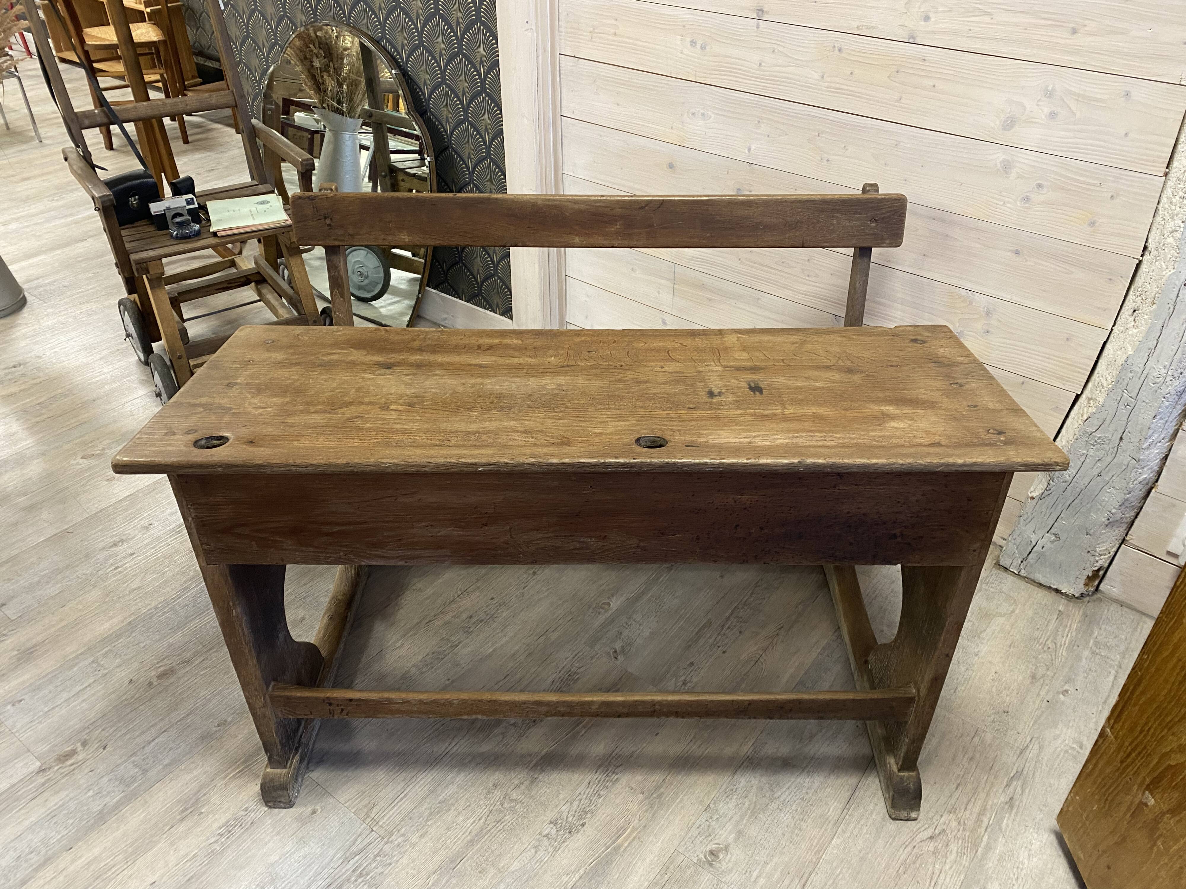 Double wooden school desk, 19th century