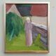 1977 Mid-Century Modern "Pensive Walk" Swedish Figurative Oil Painting, Framed