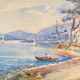 Painting "Mediterranean Seaside" Watercolor signed around 1920