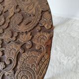 Vintage round table, tripod, carved wood