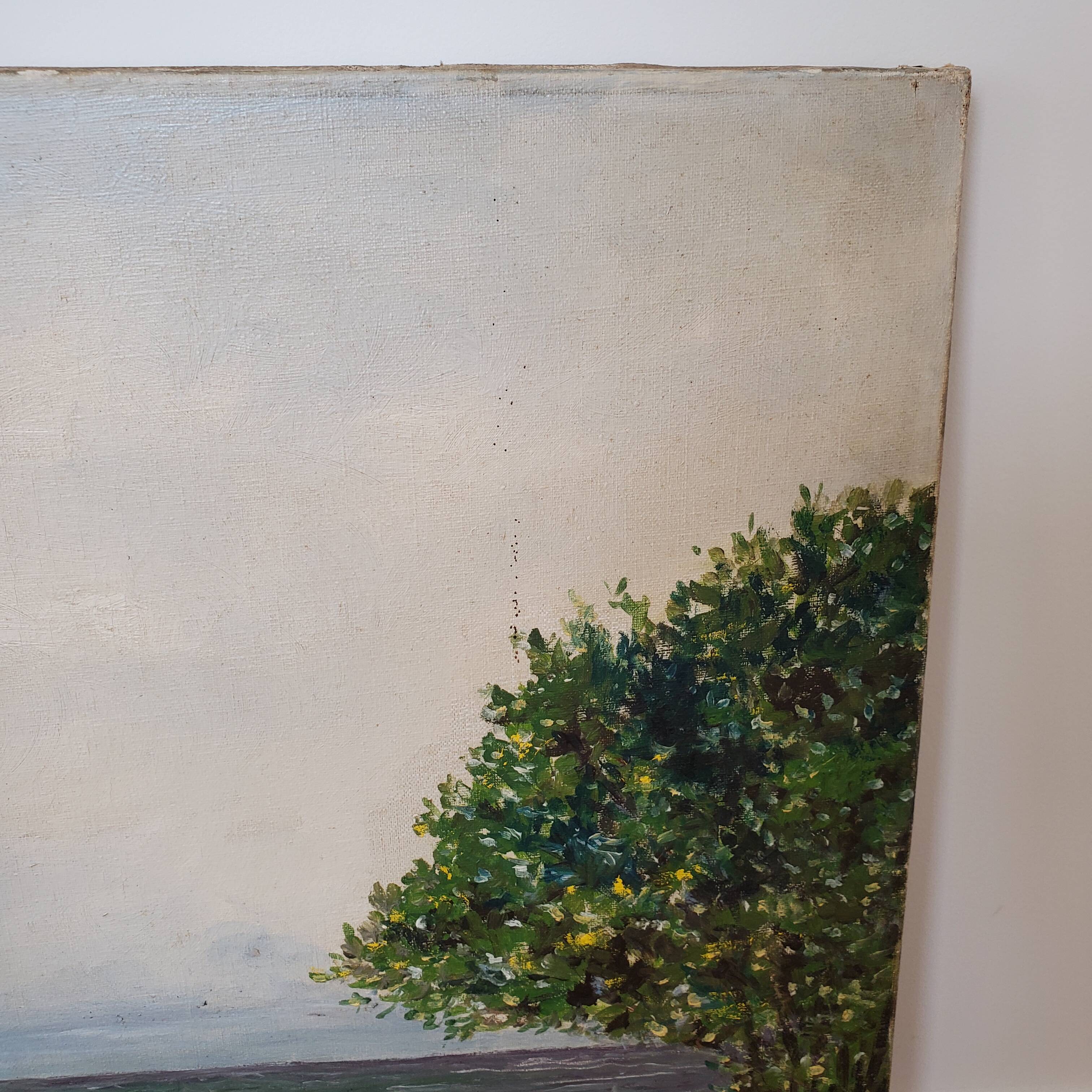 Old painting promenade by the sea