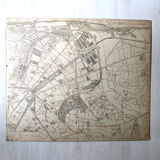Old cardboard map of Paris - 19th Arrondissement