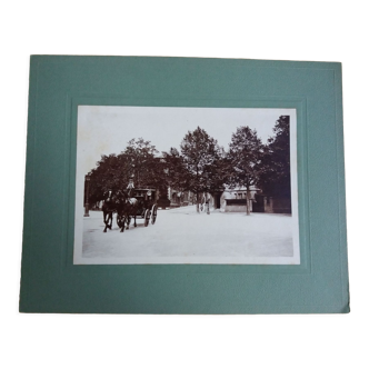 Old photograph 1900 stagecoach, horses and coachman State Railways