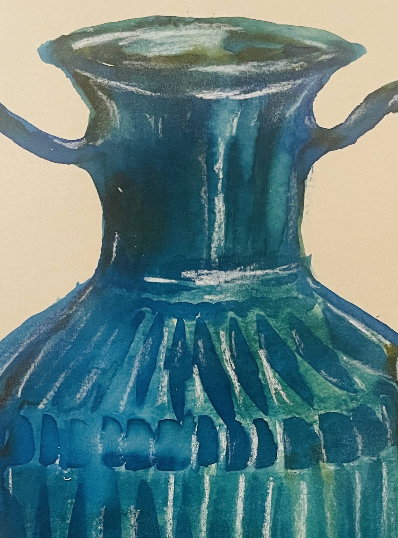 Signed watercolor and ink painting Vase Wabi Sabi collection China