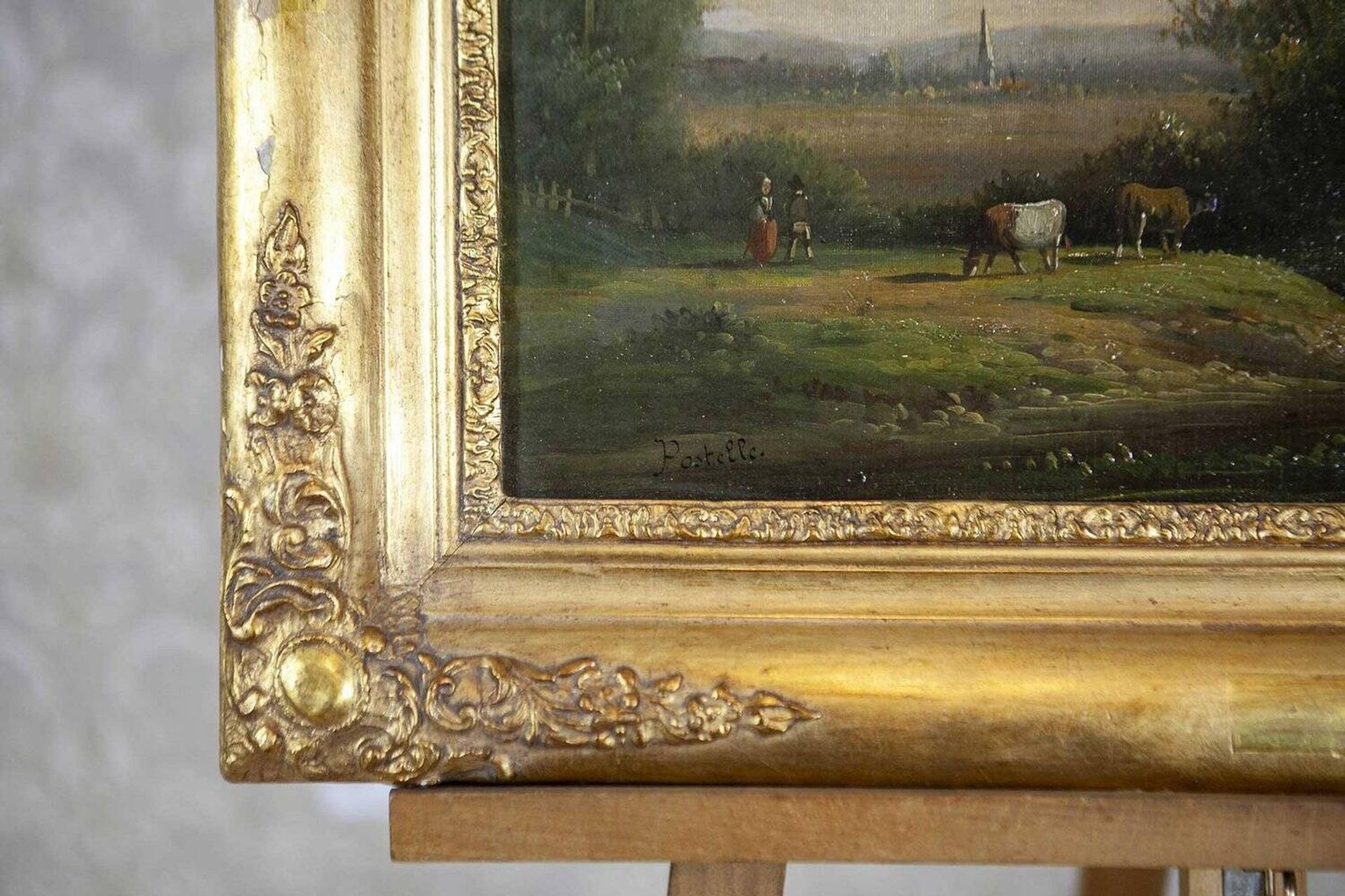 Village, 19ème siècle, huile sur toile, encadré