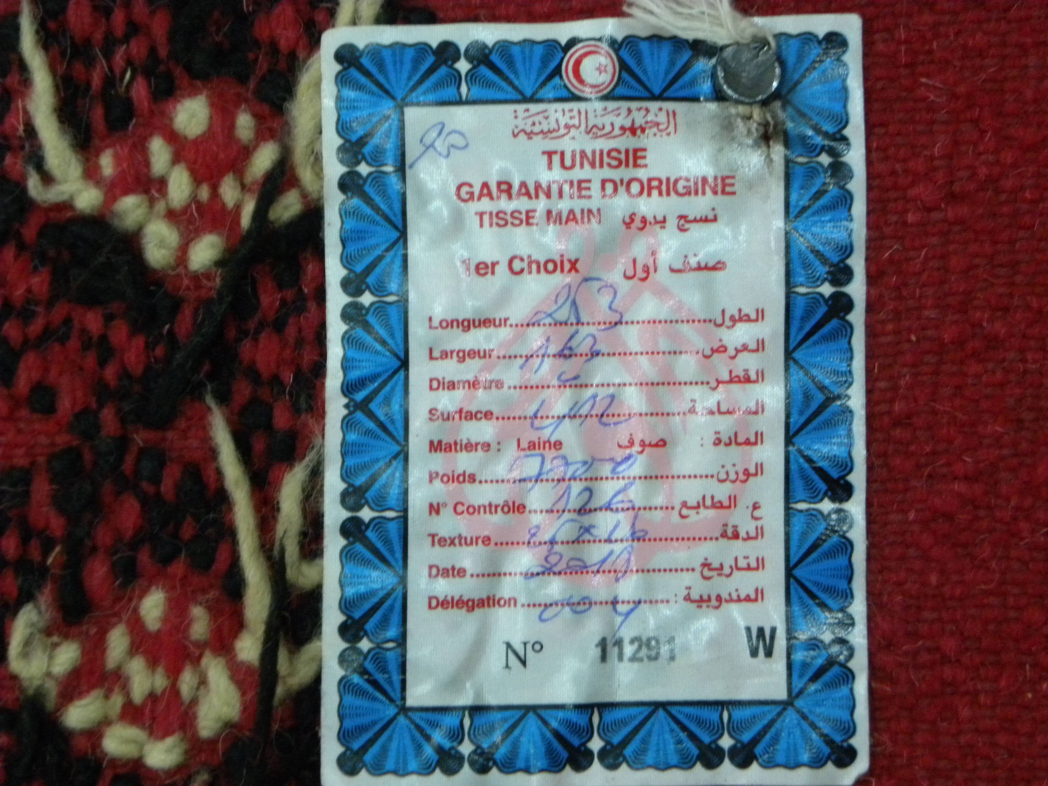 Hand-knotted Red Tunisian Ethnic Berber Wool Rug Margoum