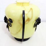 Vase en verre et fer forgé transition Art Deco