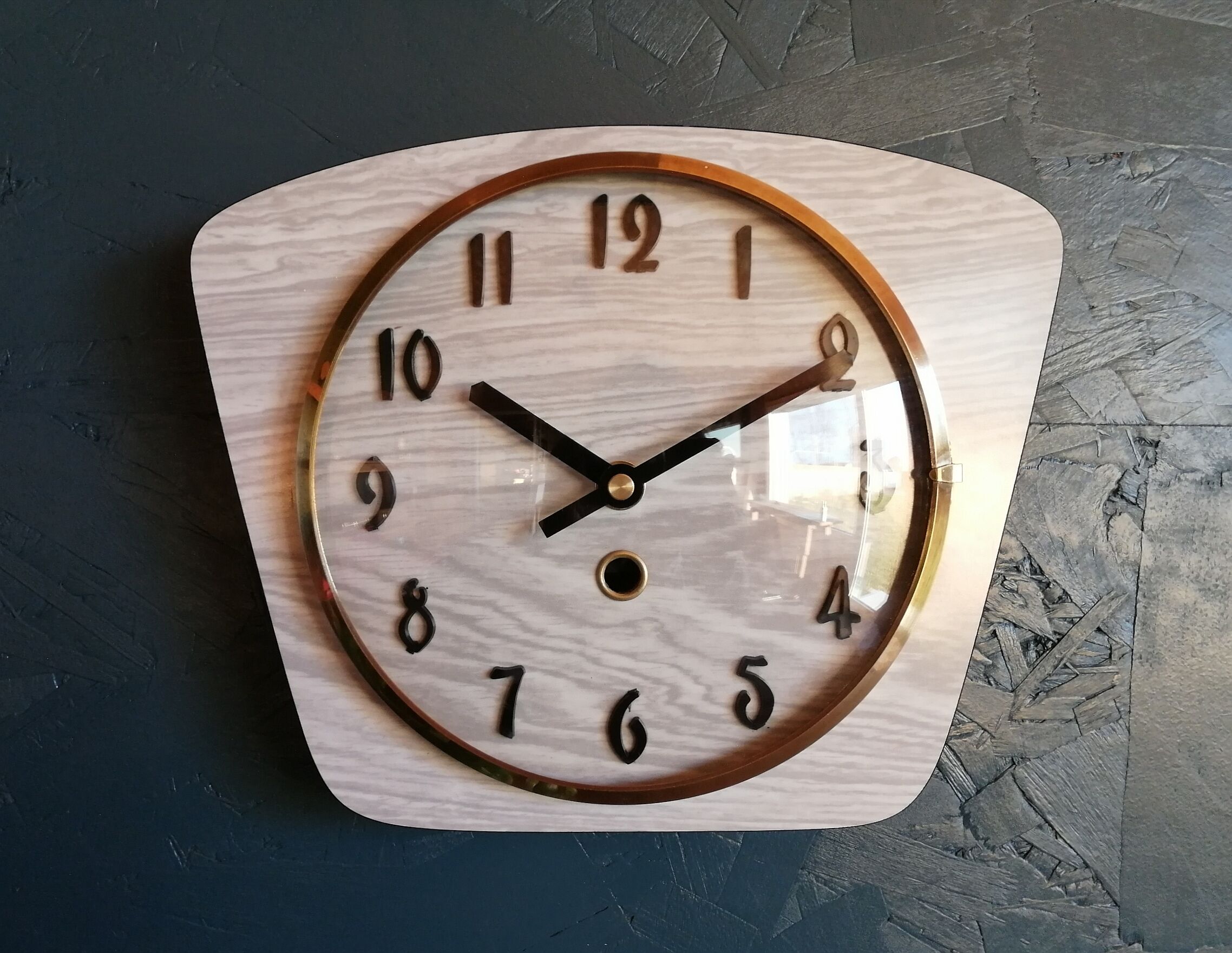 Vintage formica clock silent wall clock "gray wood"