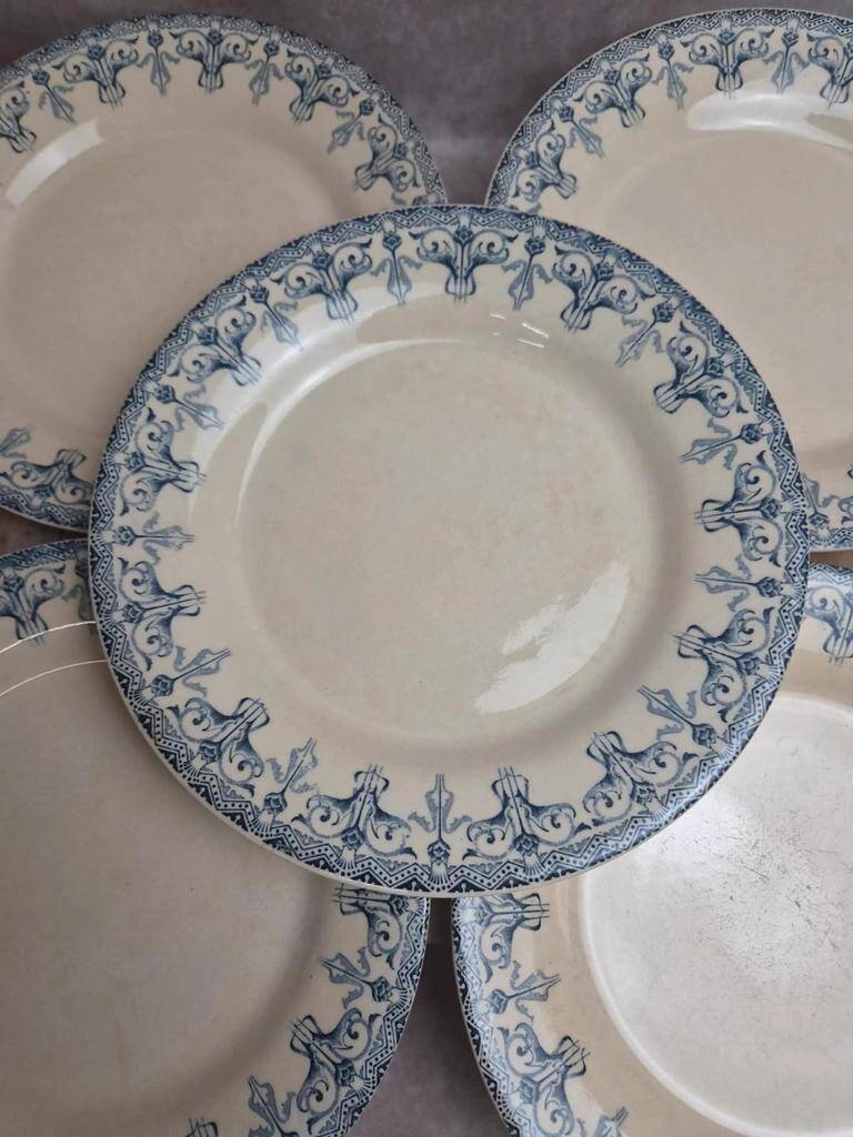 Set of 6 antique flat plates Gien – Terre de Fer – Bengal model