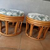 2 poufs en rotin vintage des années 70-80