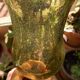 Bubbled glass vase, Biot style, moss green