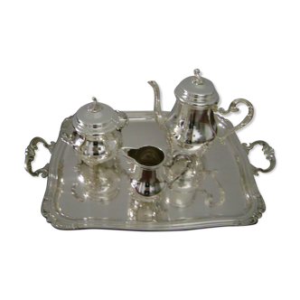 4-piece coffee-tea service with silver metal tray