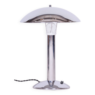 Original artdeco table lamp, chrome, functional electrification, czechia, 1930s