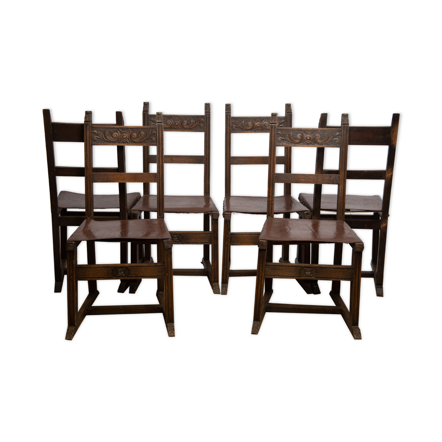 Set of 6 wooden chairs and leather seat