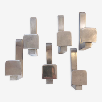 Set of 6 modernist hooks in vintage aluminum