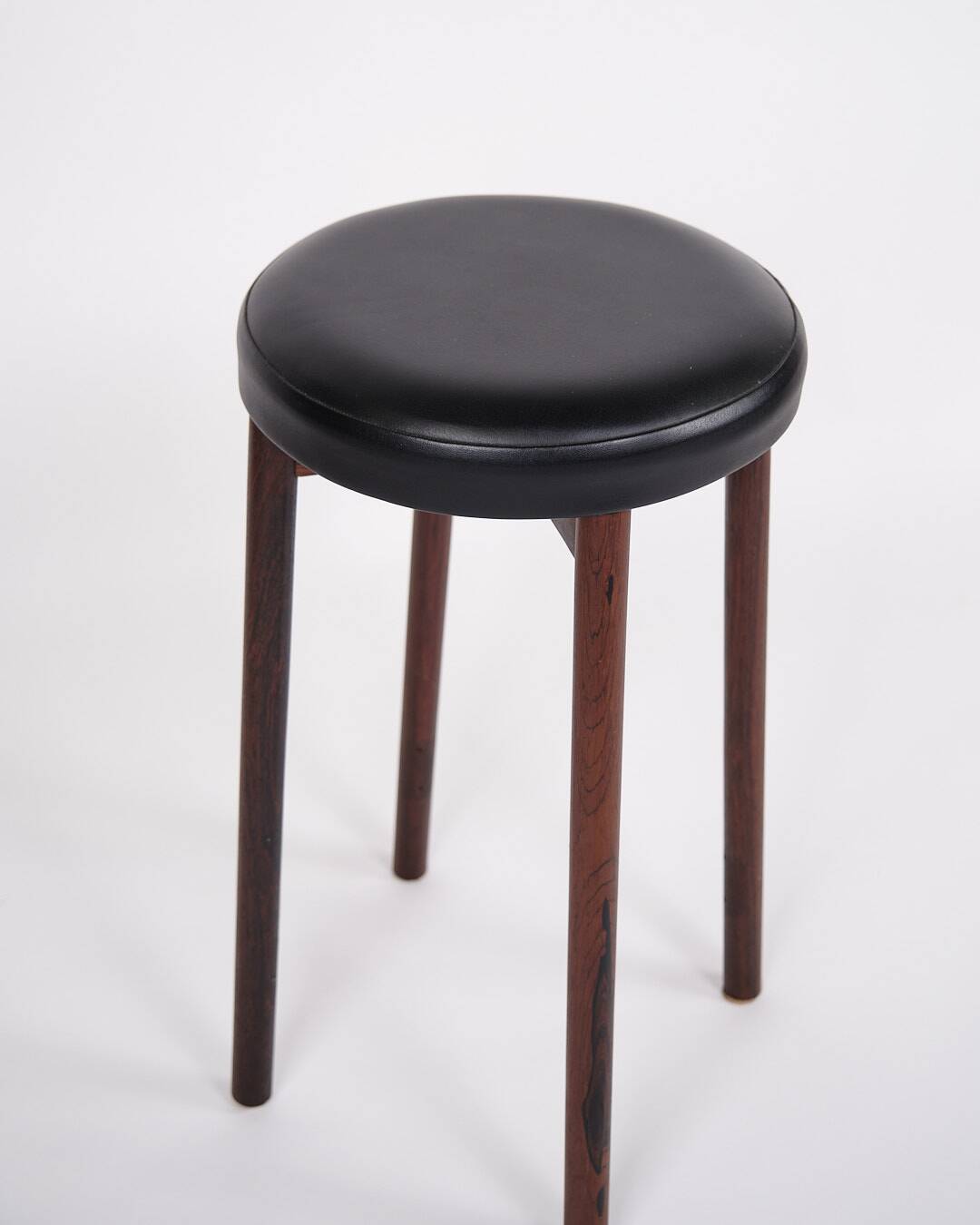 Tabouret de bar - bois de rose et cuir noir - design danois - années 1970