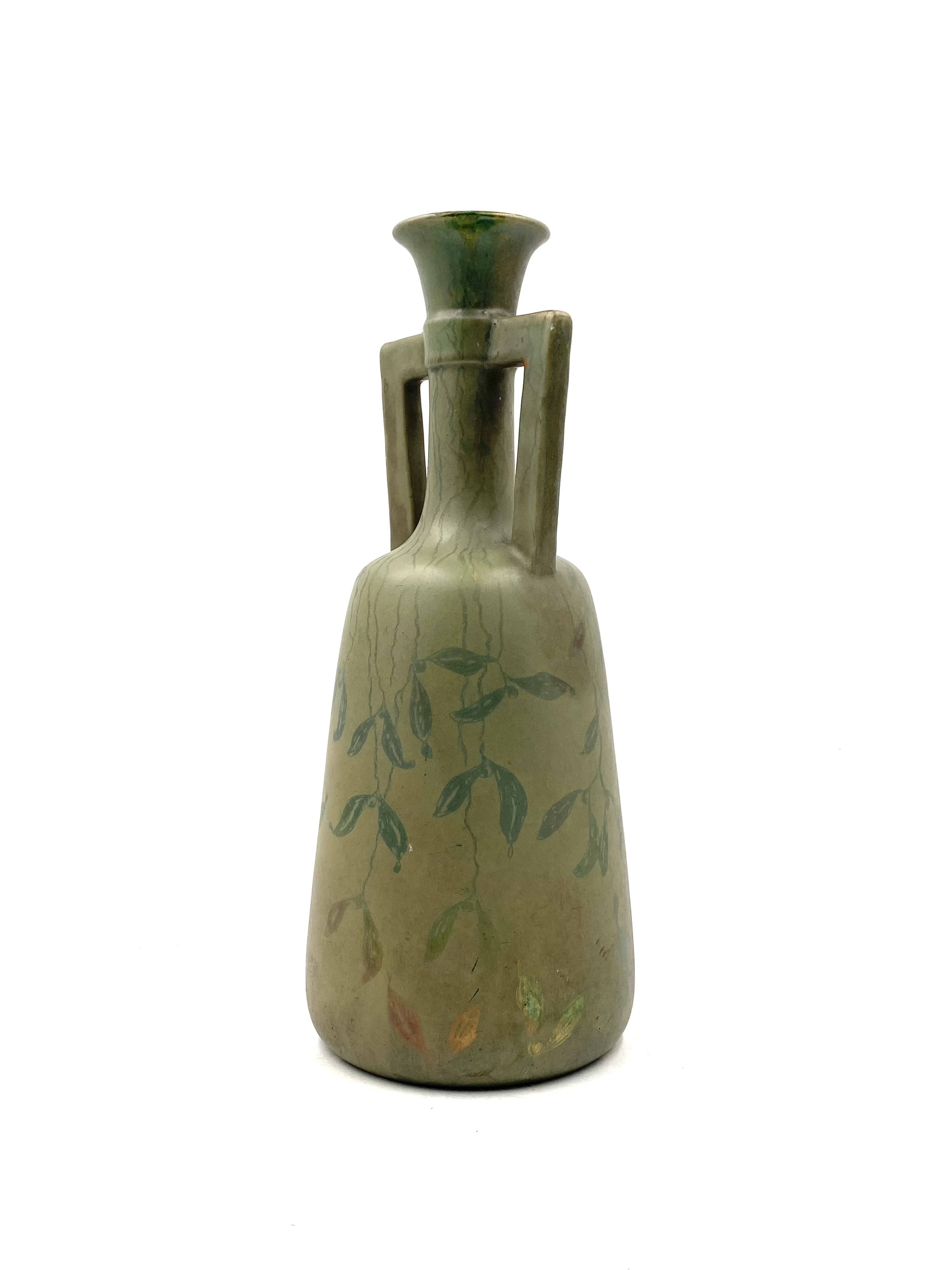 Art Deco green iridescent vase, Montieres France 1930s