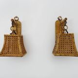 Pair of rattan and cane lantern wall lights. 1950s-1960s