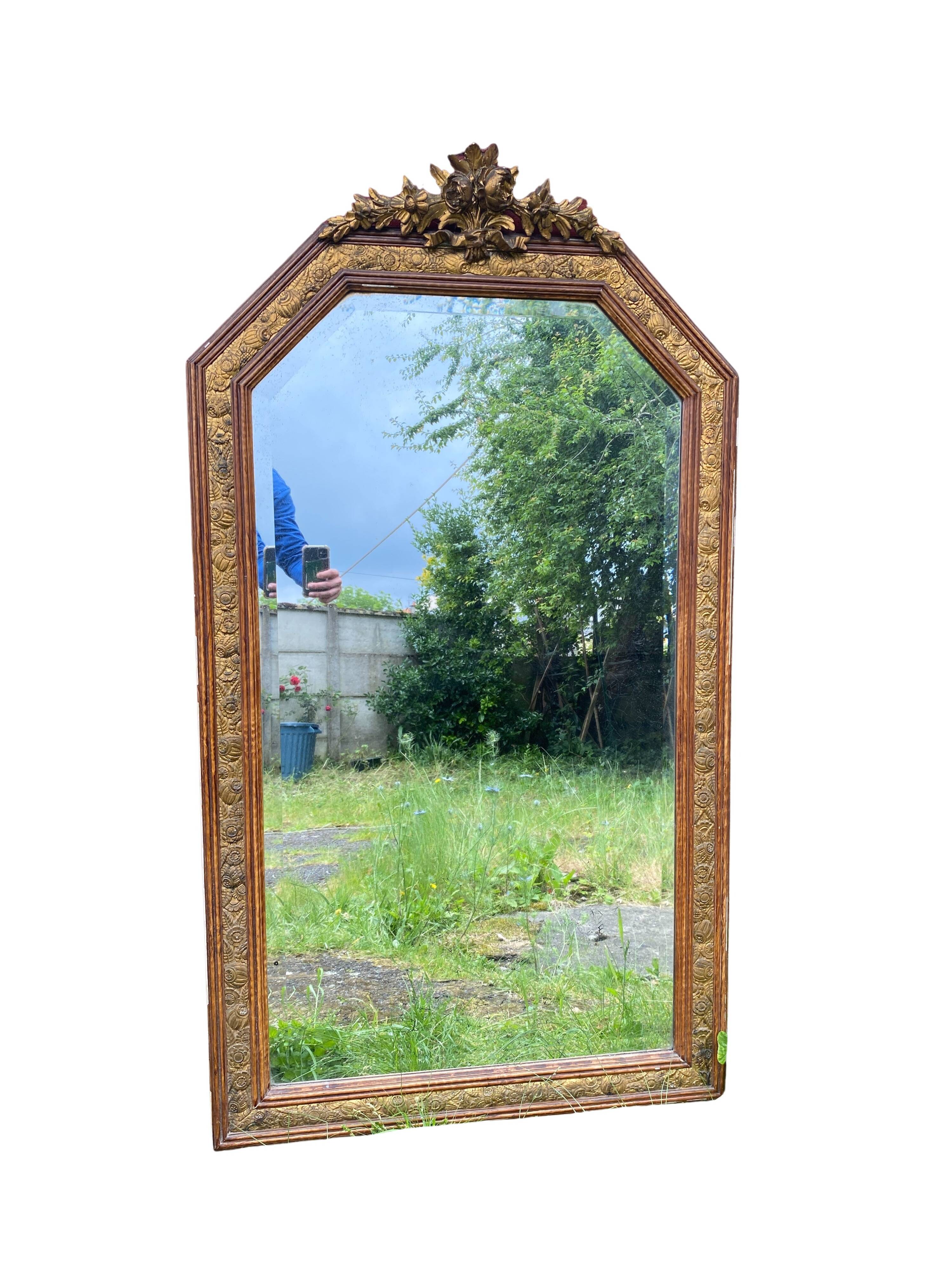 Large gilded wood mirror, Louis XVI - Art Nouveau transition style, mirror