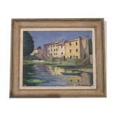 Maison et barque huile sur toile