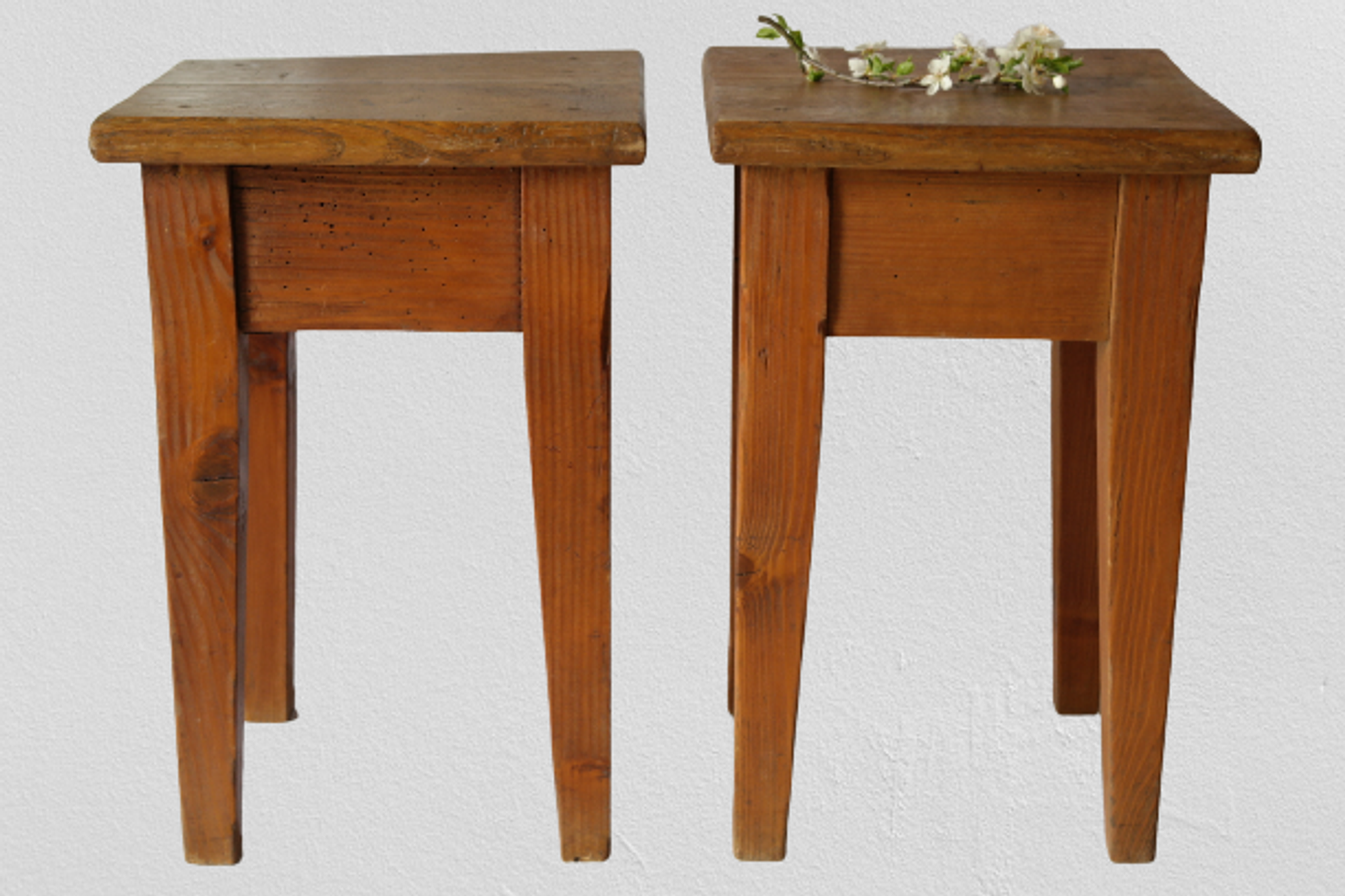 Pair of vintage country bedside tables oak and fir