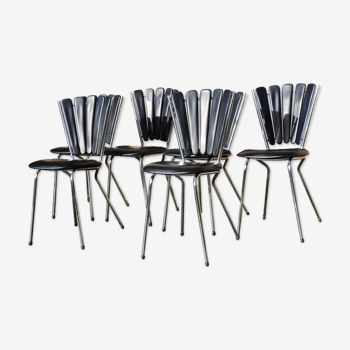 Série de 6 chaises "pétale", signées années 60