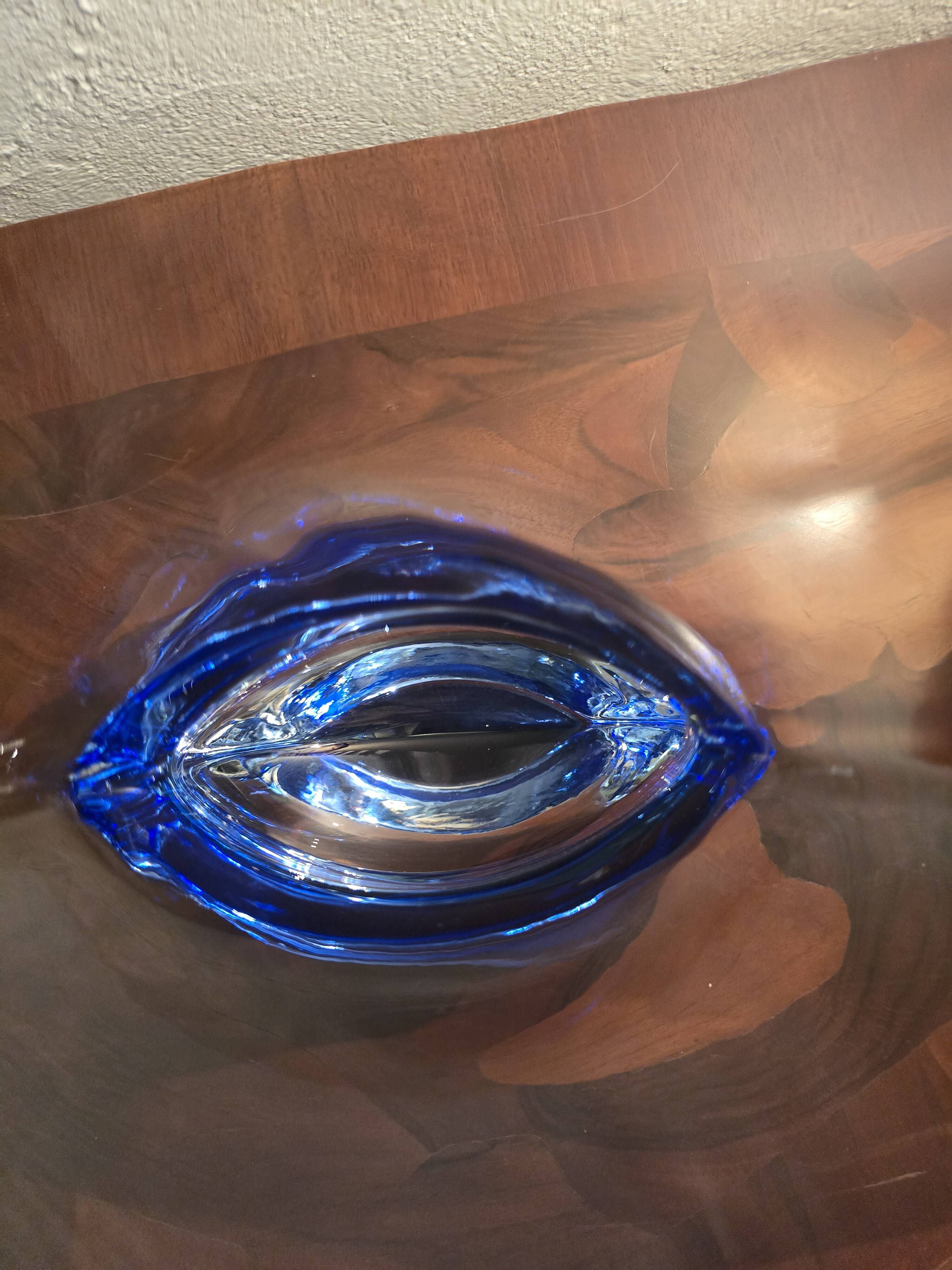 Large krosno vase from poland in blown blue glass, vintage variation.
