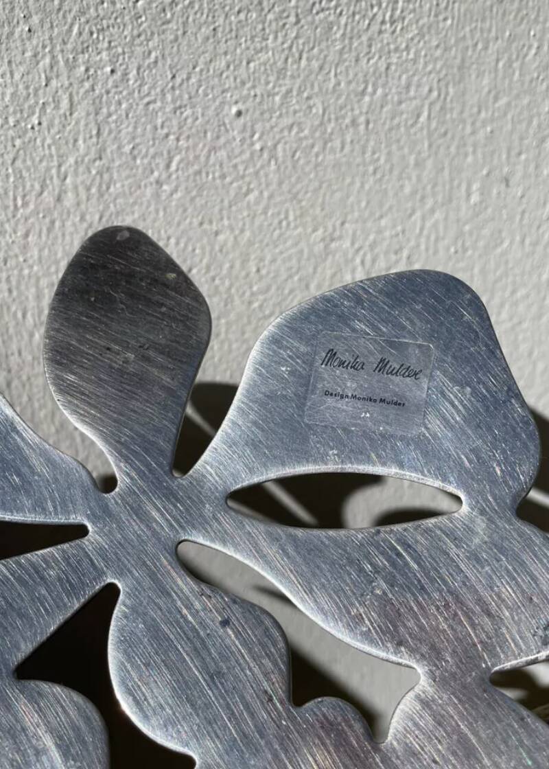 Fruit bowl/basket in chromed stainless steel, signed Monika Mulder