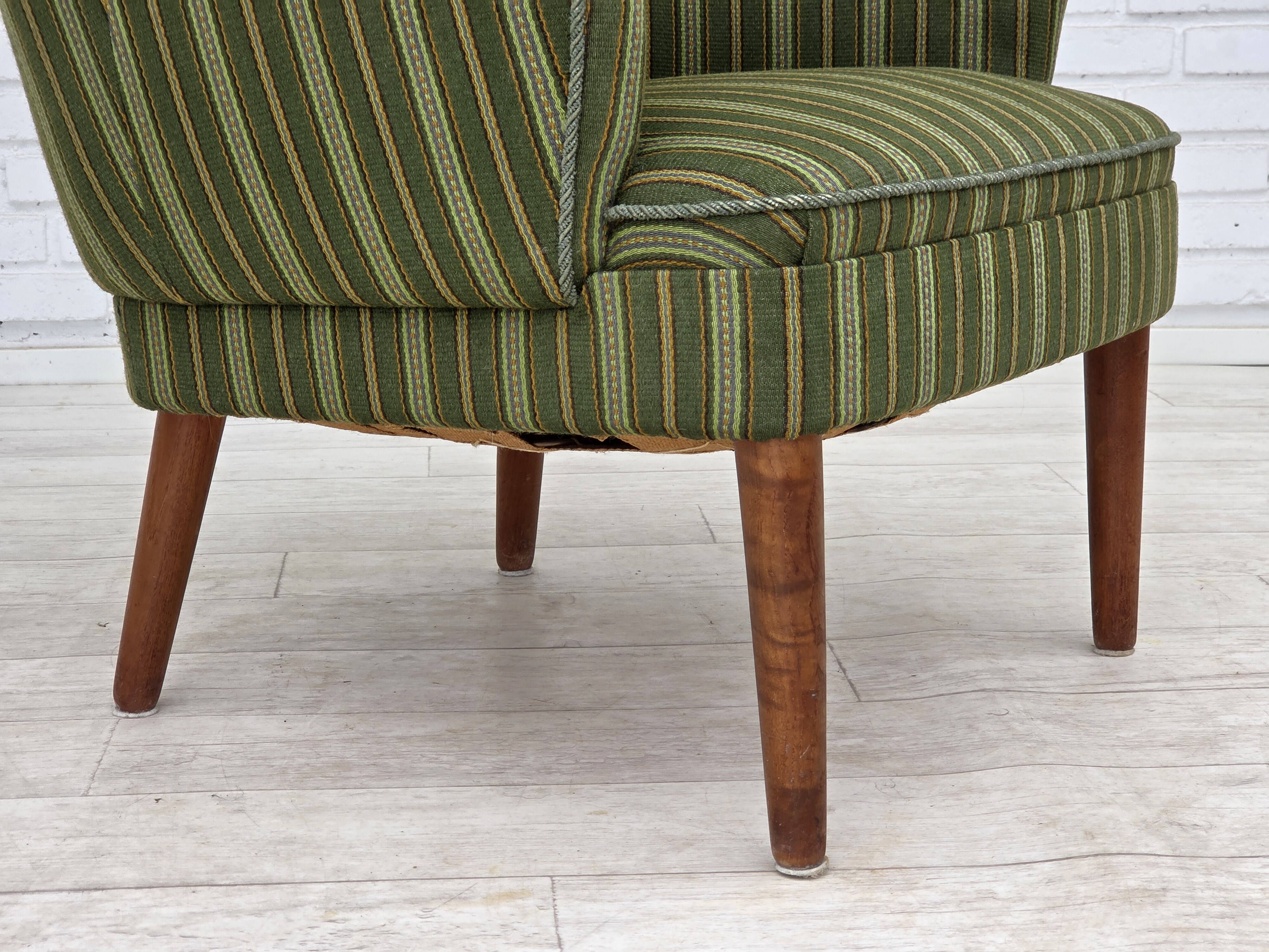 1960s, Danish armchair, green furniture wool, teak wood.