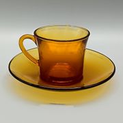 6 DURALEX CUPS with SAUCERS amber color France vintage