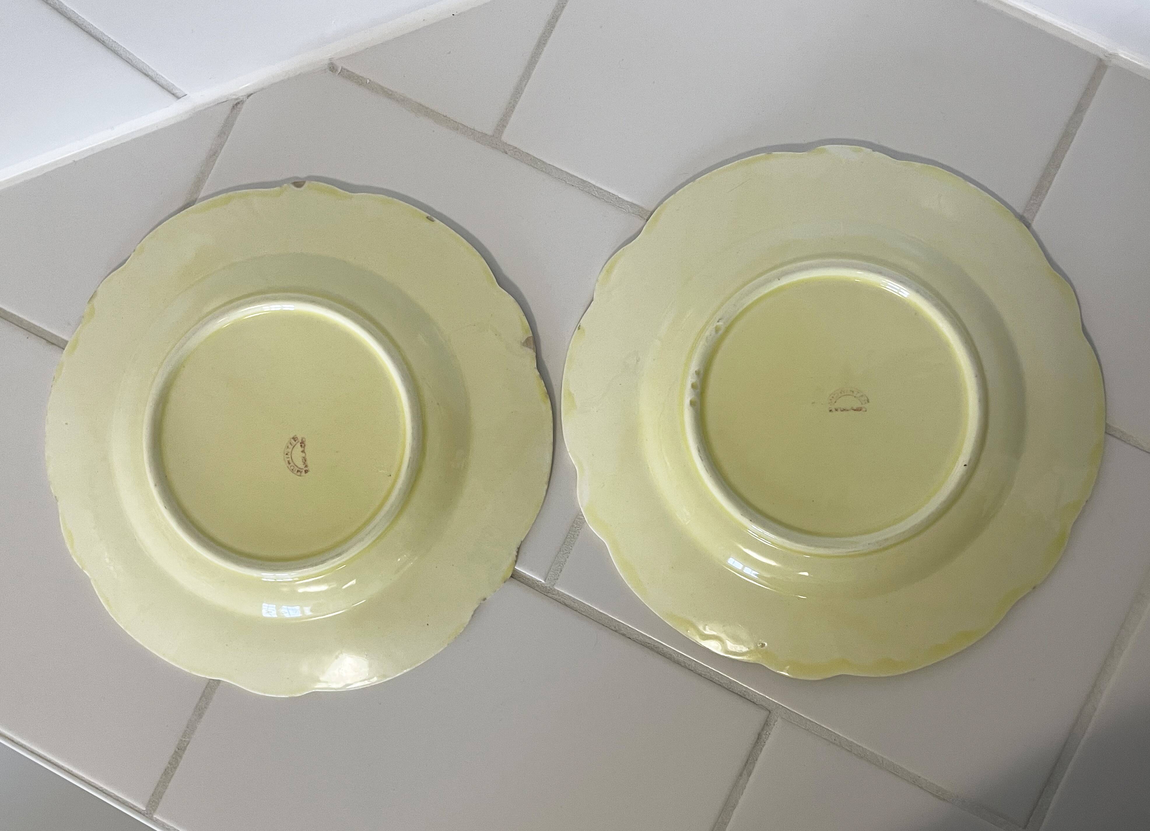 Pair of Yellow Midwinter England Majolica Dessert Plates, Cabbage Leaf