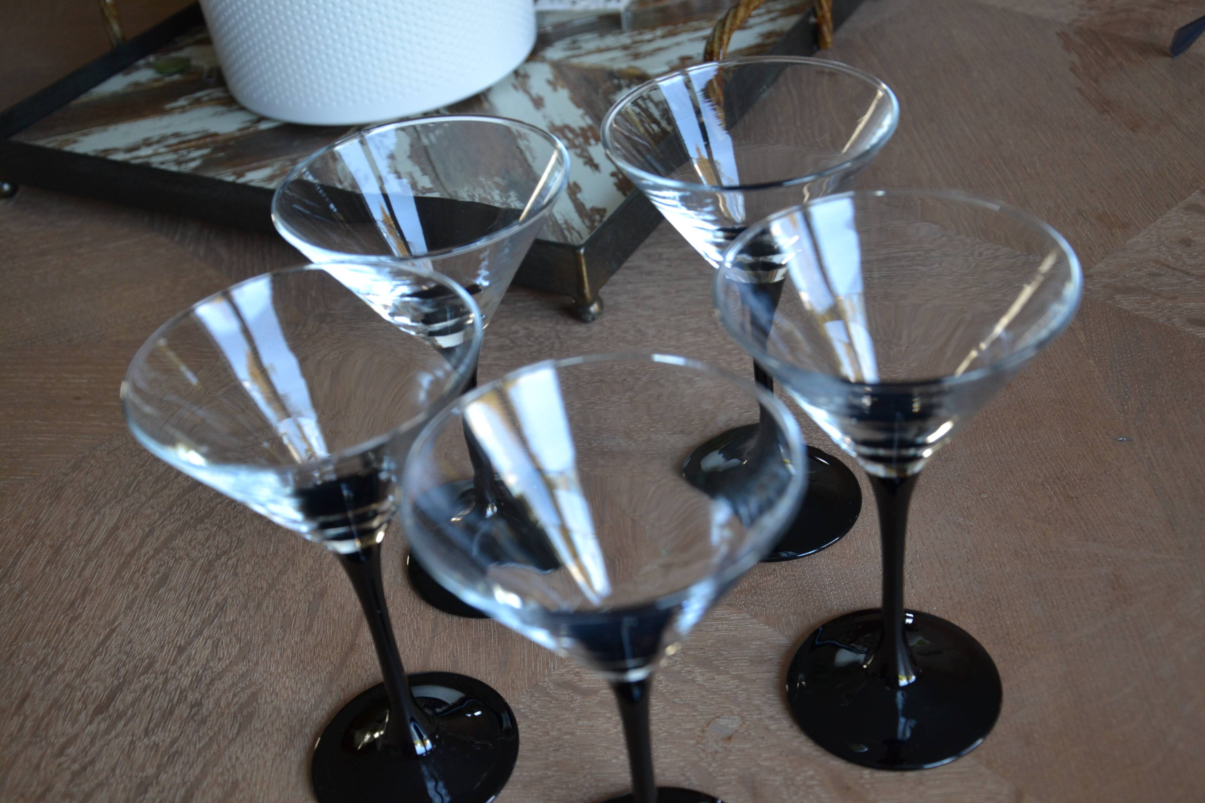 5 Black Stemmed Cocktail Glasses