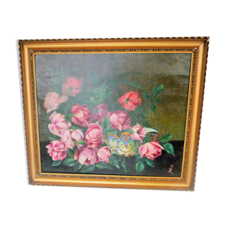 Tableau art deco bouquet de roese