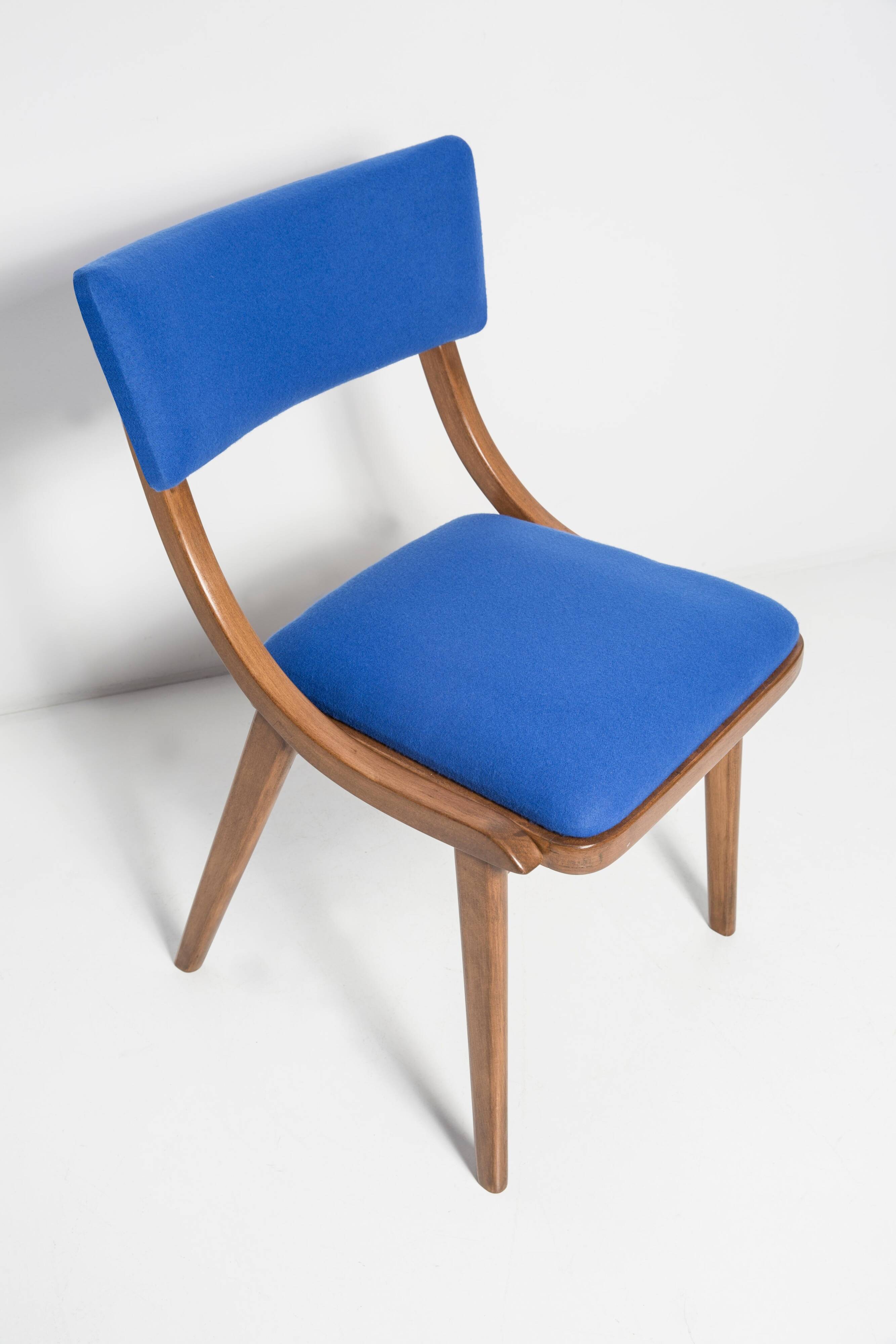 Bumerang Chair Mid-Century Modern, Royal Blue Wool, Poland, 1960s