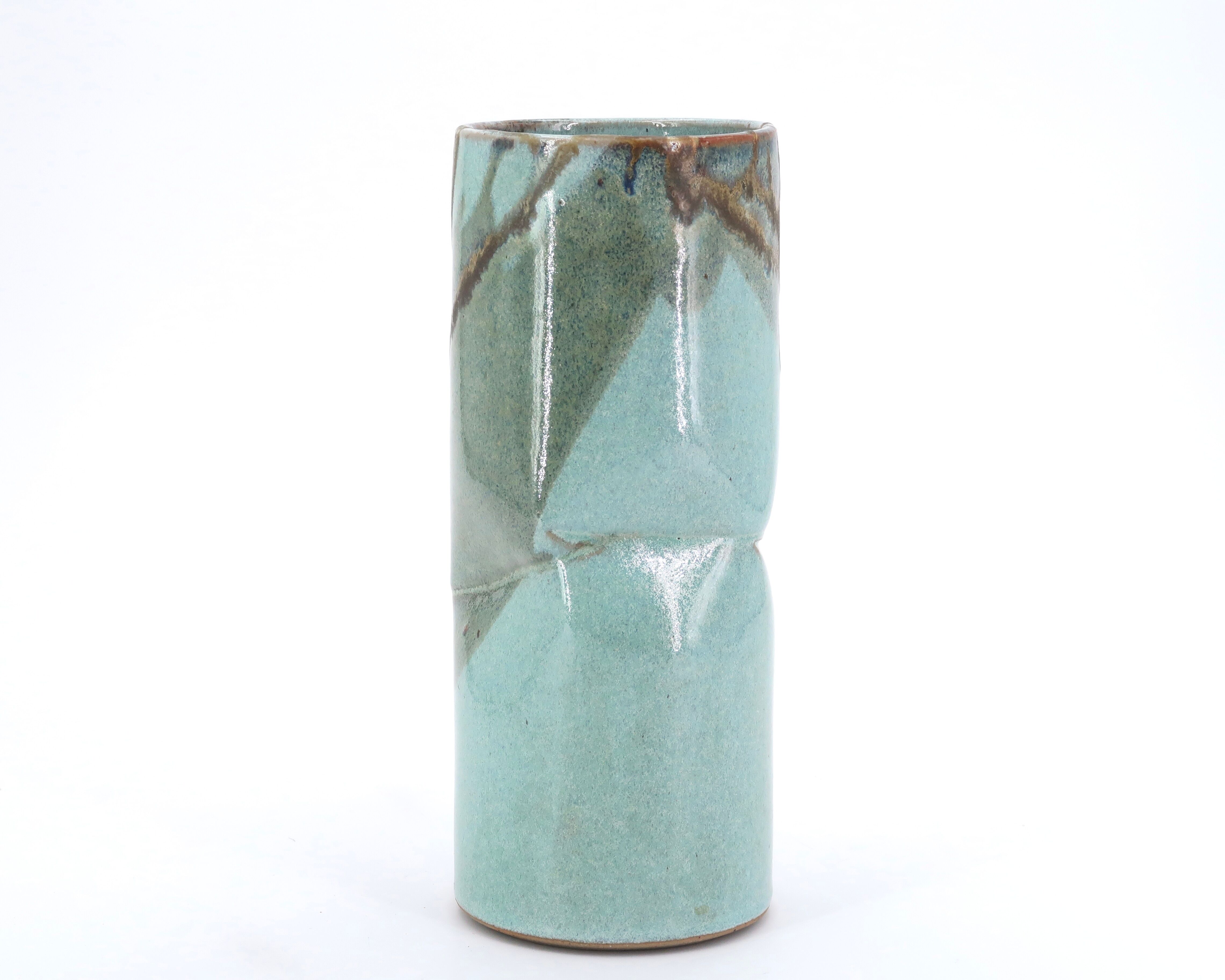 Blue vase with abstract ceramic decor by Jean Cacheleux