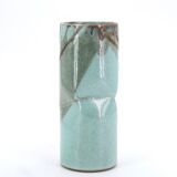 Blue vase with abstract ceramic decor by Jean Cacheleux